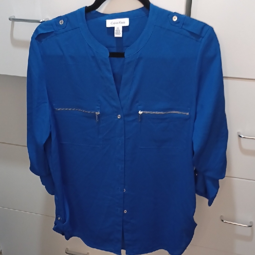 Calvin Klein Royal Blue Blouse with Zipper Details